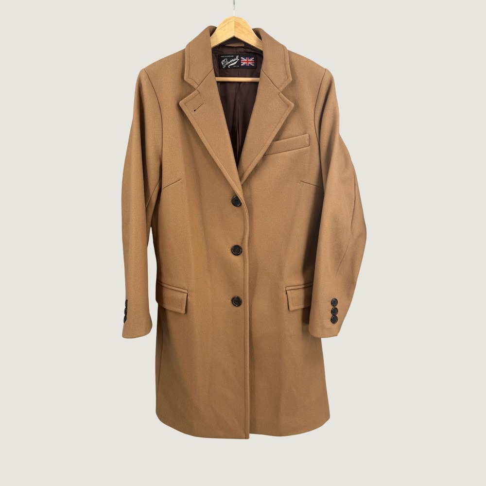 Gloverall Wool Blend Overcoat Crombie Size 10 (UK) Tan Camel Made in England